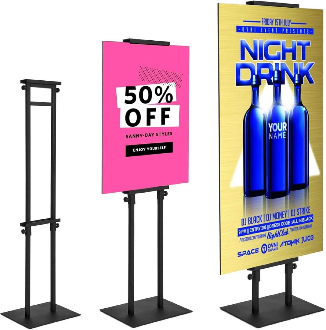 GUOHONG Poster Stand for Display Pedestal Sign Stand,Adjustable Floor Standing Sign Holder,Heavy Duty Banner Stand with Base Height Up to 75 inch Double-Sided for Board & Foam Sign (75in) (Double Pole-1Pack)