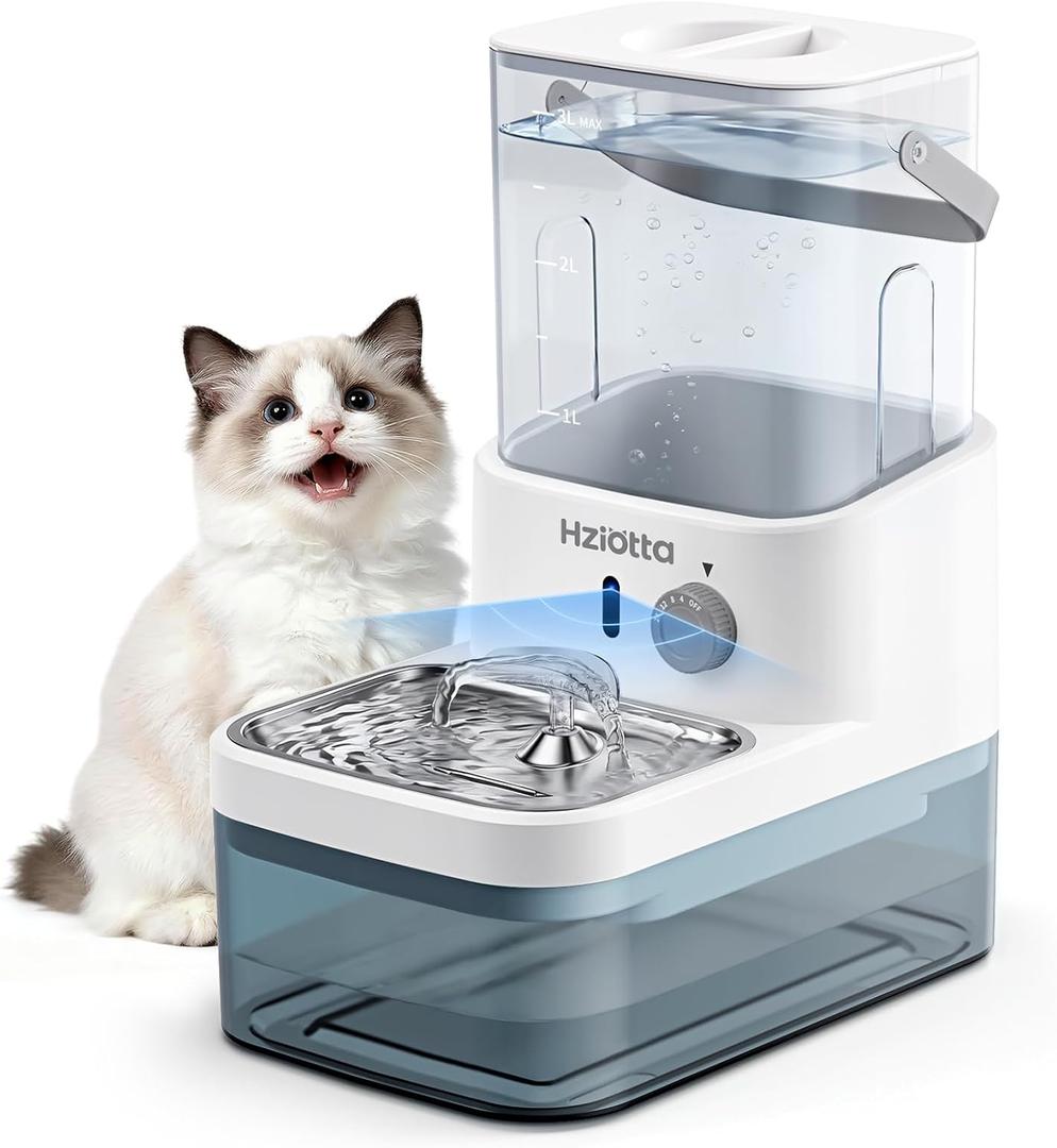 Wastewater Separation Cat Water Fountain No Filter, Stainless Steel Pet Water Fountain with Radar Sensing, Wireless Cat Fountains for Drinking, No Pump, Totally 5.7L, 30db Low Noise