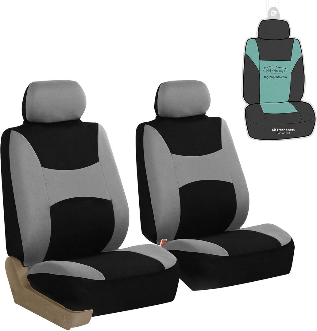 FH Group Car Seat Covers Light & Breezy Flat Gray Cloth Front Seats Only Automotive Seat Covers, Airbag Compatible Universal Fit Interior Accessories Truck SUV Car Accessories Car Seat Protector