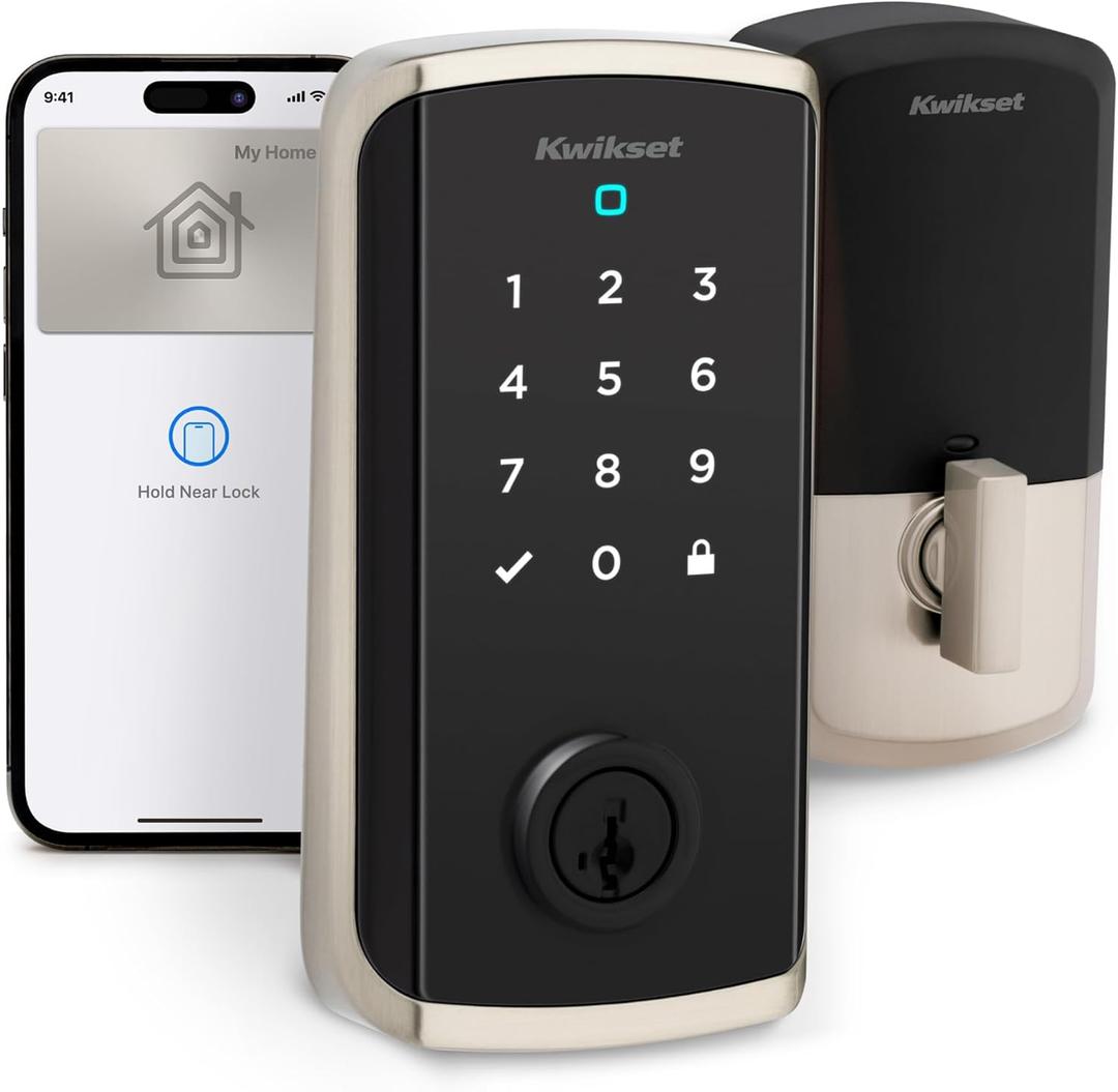 Kwikset Halo Select Plus Satin Nickel Touchscreen Apple Home Keys Tap-to-Unlock, Wi-Fi and Matter Enabled Smart Lock Deadbolt with Door Status Sensor and Intrusion Detection