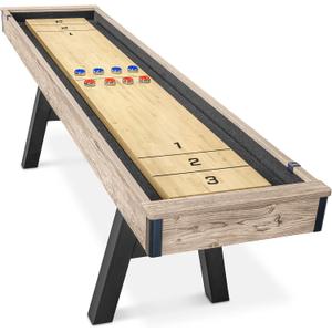 GoSports Premium 9 ft Shuffleboard Table with 8 Pucks, Shuffleboard Wax, and Brush