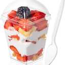 5oz Plastic Dessert Cups with Dome Lids and Spoons, 50 Pack Mini Clear Parfait Cups Square Party Serving Cup for Pudding, Appetizer, Fruit and Ice Cream