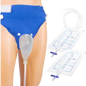 Urine Collection Bag Reusable Wearable Silicone Urine Drainage Device with 2 Bag Systems (Elderly Men, Blue)