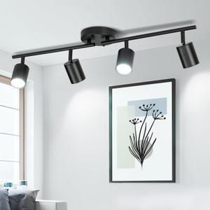 4 Ways Track Lighting, Rotatable Heads Tracks Light, Track Lightings Fixtures Ceiling with Foldable Arms, Modern Black Tracks Light for Kitchen, Living Room, Hallway(Bulbs Not Included)