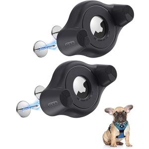 AirTag Holder Fit All Dog Collars Harness, 2 Packs Stouchi Innovative Style Protective AirTag Case Mount with Pins Fixing Buckle for iPhone AirTag to Pet, Dogs, Cats, Bags