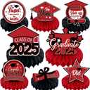8PCS Graduation Decorations 2025, Class of 2025 Congrats Grad Table Centerpieces Congratulate Graduation Honeycomb Table Toppers for Graduation Party Supplies (Red Black)