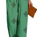 CRAZY GRID Women's Boho Wide Leg Pants Summer, Carving Green, L | Side Pocket Trousers,Stretchy Waistband,Soft Lounge Wear,Cool Breezy Material,Loose Fit,Palazzo Style,Spring Casual (L)