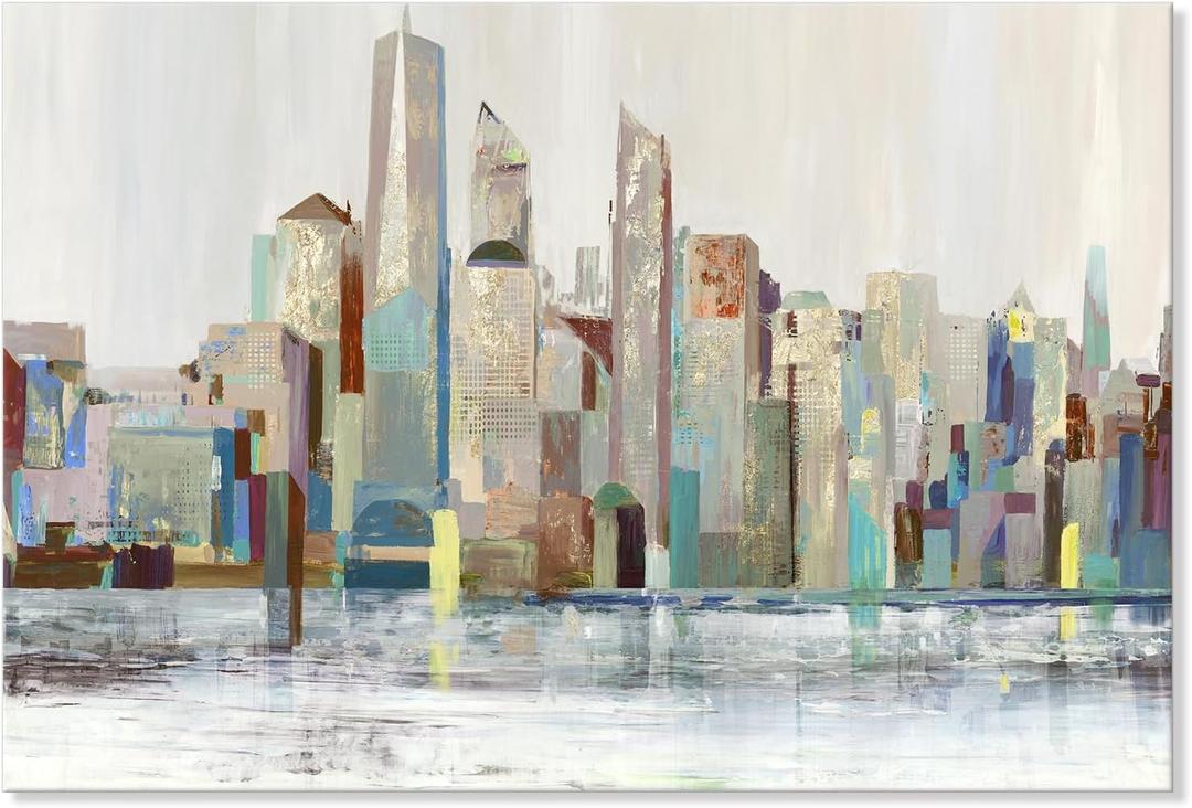 7Fisionart Modern New York Cityscape Wall Art Abstract NYC Skyline Canvas 36x24 Inch