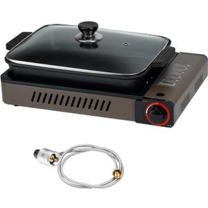 Portable Propane Gas Stove with Grill Pan and Lid, Butane Camping Stove Instant Ignition for Patio Backyard Home Cooking Camping RV Tailgating Emergency Use, GS349