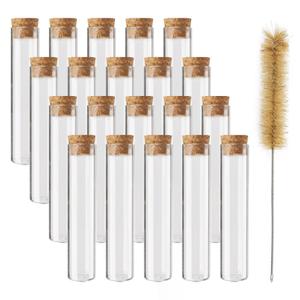 BTSD-home 20pcs Glass Test Tubes 25x120mm 45ml Clear Flat Test Tubes with Cork Stoppers for Plant Propagation, Party and Candy Storage