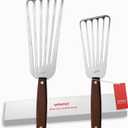2 Pack Fish Spatula Turner, Stainless Steel Slotted Spatulas for Flipping, Turning, Frying & Grilling, 3"x6"+4"x8" Metal Slotted Spatulas, Wooden Full Tang Handle & Curved Blade