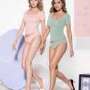 MANGOPOP Women's Square Neck Top Double Lined Short Sleeve Long Sleeve T Shirt Fitted Seamless Tee (Green, XXL)