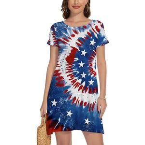 TMSD Women's July 4th Independence Day Patriotic American Flag Short Sleeve Memorial Day Dress, Size: XXL