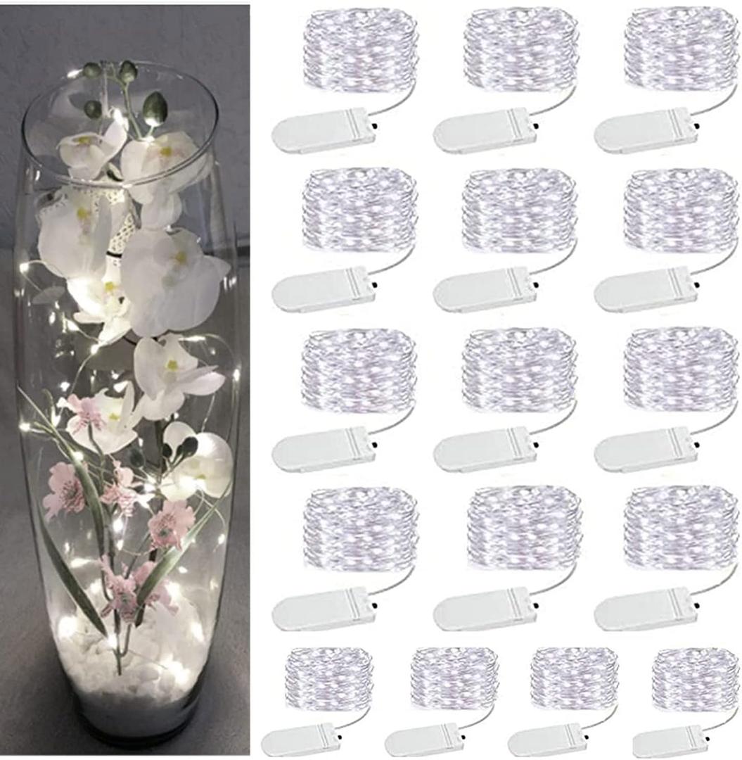 16 Pack LED Fairy Lights Battery Operated - 10FT 30LED Copper Wire Mason Jar String Lights, IP65 Waterproof, Bendable for Indoor/Outdoor, Christmas, Wedding, Party, Camping Decor (Cool White)