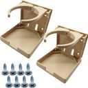 TIHOOD 2PCS Adjustable Folding Drink Holder with Screws/Adjustable Cup Holder for Marine/Boat/Caravan/Car (Beige)