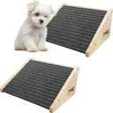 Dog Ramp for Stairs, Wooden Low-Angled Pet Ramps with Anti-Slip Carpet Surface, Step and Stair Assist for Small Medium Dog & Cats, Injured & Aged Pets (2 Pack)