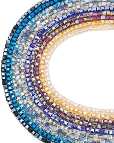Cheriswelry 4mm Faceted Cube Glass Beads Electroplate Crystal Spacer and Sparkle Beads 10 Colors for Necklace, Earring, Bracelet Jewelry Making Supplies (10 Strands)