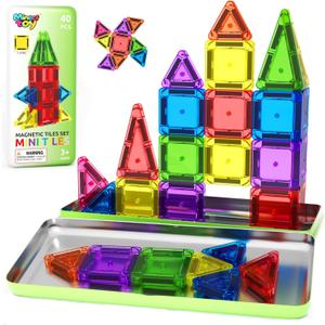 40PCS Mini Magnetic Tiles Toddler Travel Essentials Toys with Case Set, Magnetic Building Blocks Kids Games, Montessori Preschool Education Sensory Toys for 3 4 5 Year Old Boys Girls Birthday Gifts
