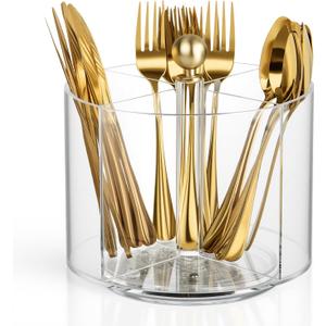 360° Rotating Acrylic Utensil Caddy, Silverware Caddy Countertop, Flatware Cutlery Holder with 4 Compartment