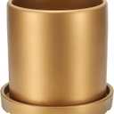 PATIKIL 5 Inch Ceramic Plant Pots, Modern Flower Planters with Drainage Holes and Tray for Decorate Home Indoor Plants Succulent Herb, Gold