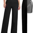 Popilush Dress Pants for Women Tummy Control 2 in 1 Work Slack High Waisted Wide Leg with Pockets Business Pants, 31"black, Large