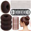 YINGFENG 134 Pcs Brown Hair Bun Maker Kit Medium - 4 Bun Hair Pieces for Women, 20 Hair Net for Buns, 100 Bobby Pins for Women, 10 Hair Bands, for Ballet Styling, Hair Accessories for Girls