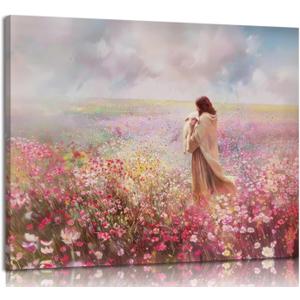 Jesus and Lamb Canvas Wall Art The Lost Lamb Christian Painting Picture Wall Decor God Religious Belief Poster Print Artwork for Church Bedroom Living Room Home Decoration,16x12in Canvas