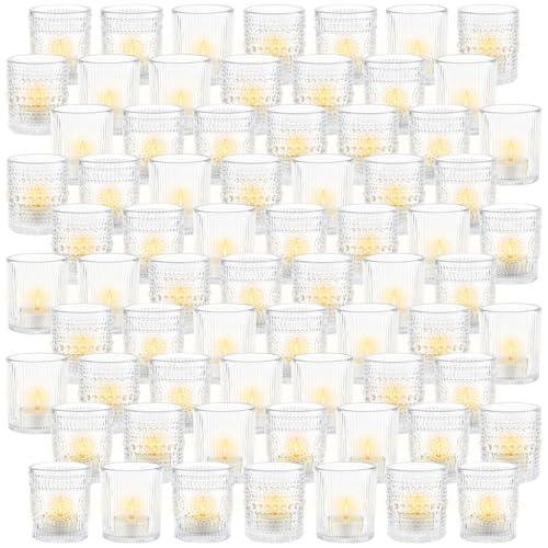 DNANAOL 70pcs Assorted Votive Candle Holders - Clear Glass Tea Lights Candle Holder in Bulk, Tealight Candle Holder for Table Centerpiece Wedding Decor Home Decoration