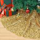 GSQQTE Gold Christmas Tree Skirt 21 Inch Sequin Tree Skirt for Small Christmas Tree Skirts Velvet Xmas Tree Skirt Golden Glitter Tree Base Skirt for Pencil Tree Ornaments Christmas Party Decorations