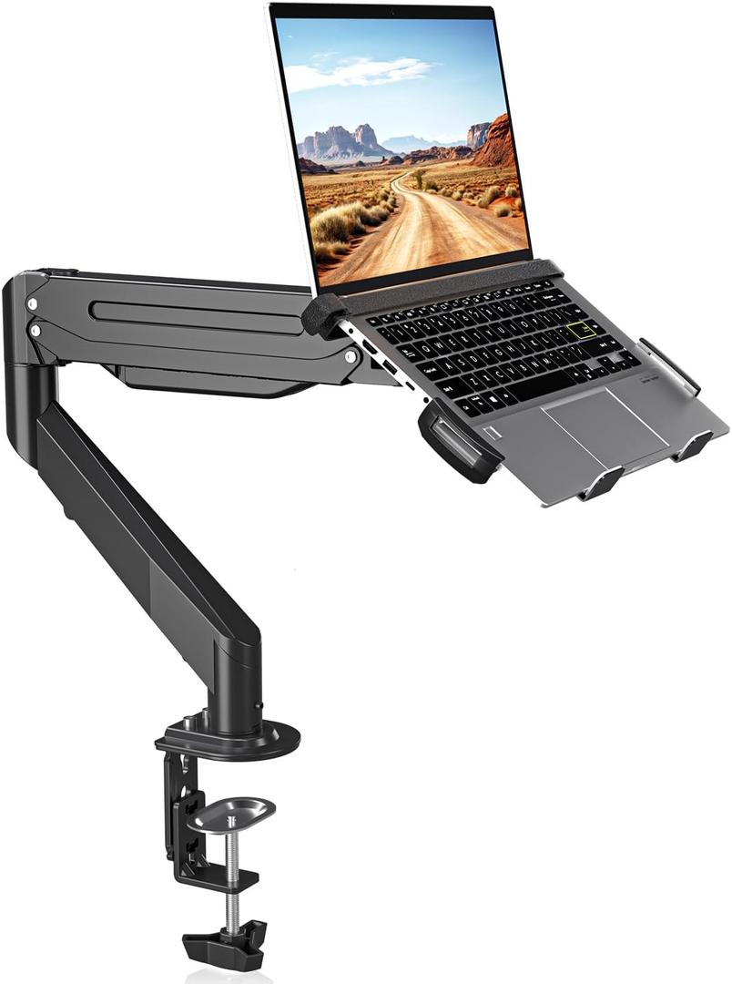 Suptek Laptop Desk Mount,Fully Adjustable Monitor and Laptop Mount Stand for 13-18 Inch Notebook and 17-32 inch Monitor Screen,Holds 22lbs with Vented Tray