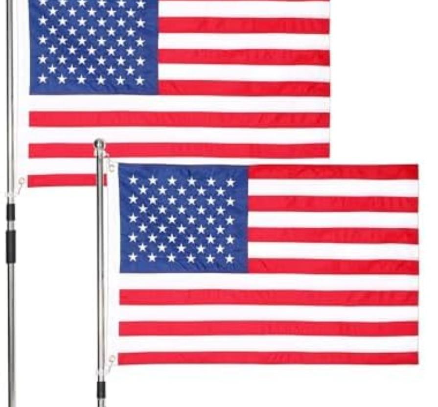 Mindsoft 2 Pack American Boat Flags Marine 2 x 3 FT with 59" Telescopic Pole, Golf Cart Flag Pole Holder for Boat & Golf Cart 4th Of July Decorations Outdoor
