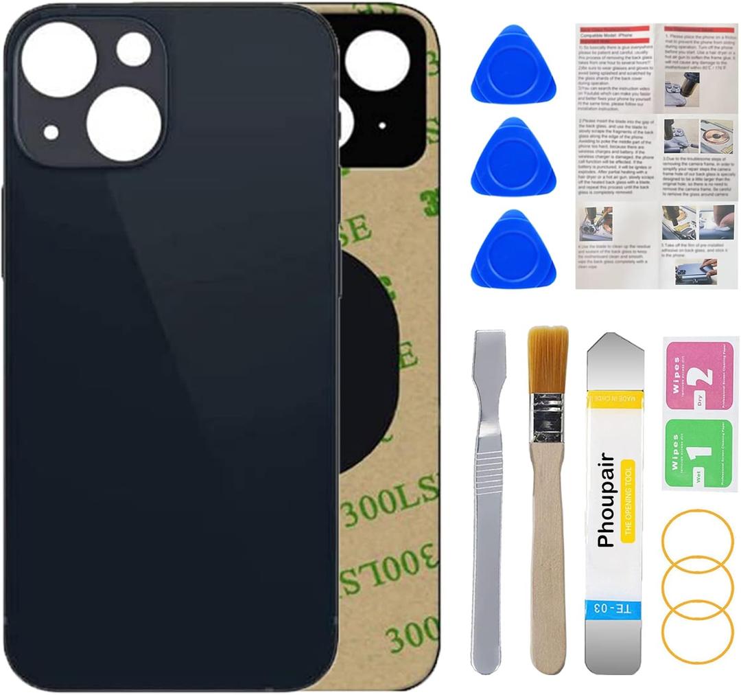 OEM Rear Back Glass Replacement for iPhone 13 6.1 Inches with Professional Repair Tool Kit (Midnight/Black)