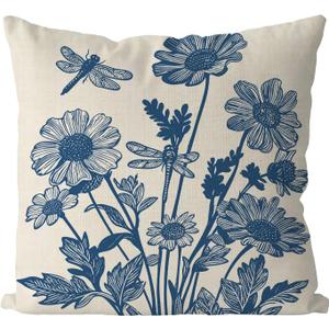 GAGEC Summer Pillow Covers 18x18 Inch Vintage Summer Decor Blue Floral Pillow Vintage Throw Pillowcases Holiday Cushion Case for Spring Home Farmhouse Living Room Bedroom Spring Decorations