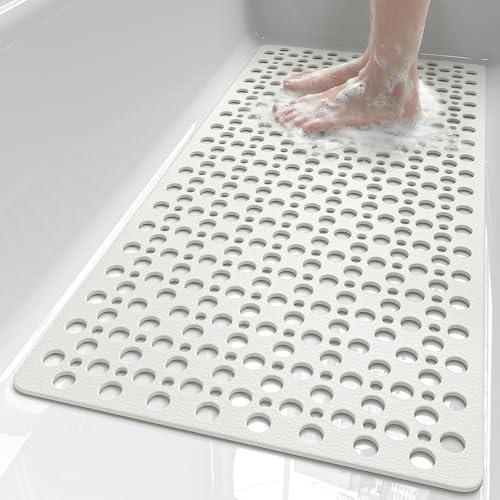 XIYUNTE Shower Mat Non Slip Bath Mat for Tub - 35" x 16" Soft TPE Bathtub Mat Non Slip Shower Mats for Inside Shower, Anti Slip Shower Mat with Suction Cups, Quick-Drying Bath Tub Mat, White