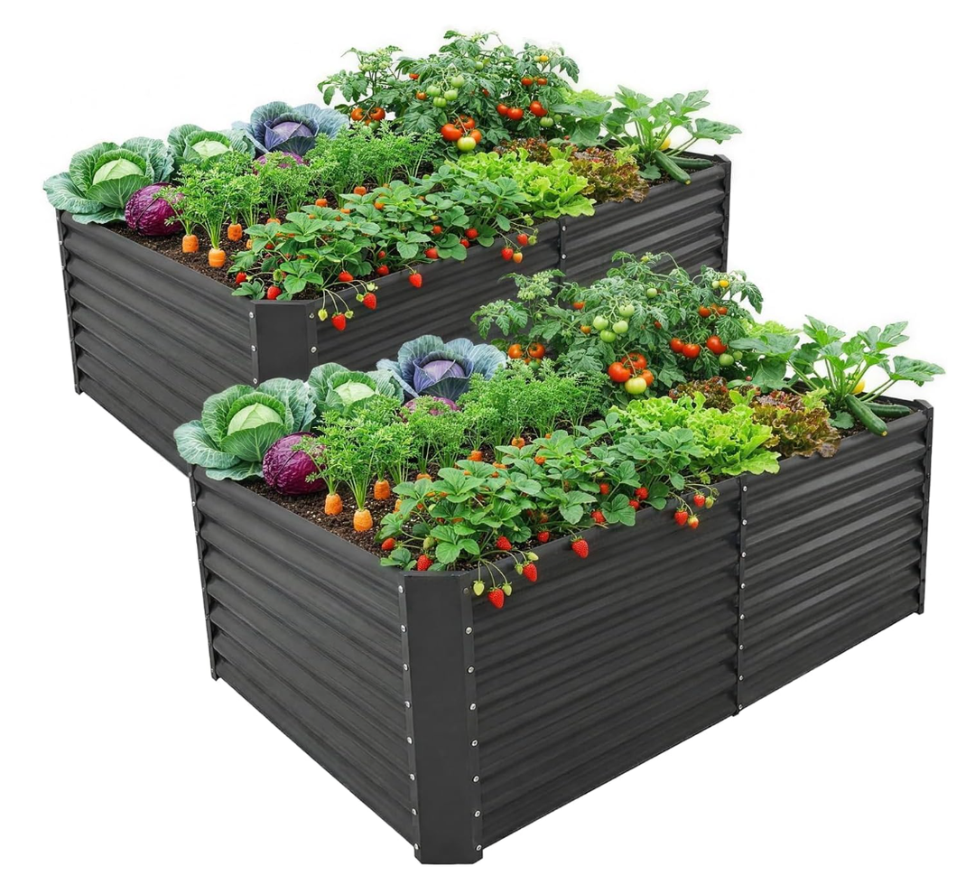 2 Pack 6×3×1 ft Galvanized Metal Raised Garden Bed, Deep Root Elevated Planter Box Steel Large Vegetable Flower Bed Kit,
