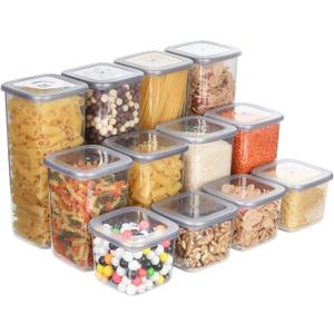 T&D HOME GOODS Storage Jars with Lid, Airtight, Set of 12 Storage Containers, BPA-Free, Storage Container for Cereal, Flour, Kitchen, Practical Organiser Kitchen, (12, 3 Square diff size)