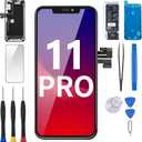 for iPhone 11 Pro Screen Replacement 5.8 with Ear Speaker Proximity Sensor, 11pro 3D Touch LCD Display Full Assembly Digitizer Fix Tools with Glass Front Earpiece, Repair Kit A2160, A2217, A2215