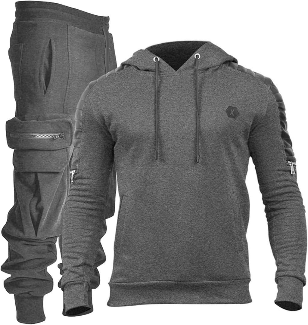Men's Tracksuit 2 Piece Hoodie Athletic Jogging Sweatsuits for Men Casual Sports Long Sleeve Pullover Suit Set (Large, Dark Grey)