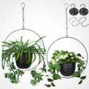 2 Pack Hanging Planters for Indoor Plants with 5.5" Pot + Ceiling Hook + Extender Chain | Hanging Plant Holder, Metal Minimalist Planter, NO Plant incld (Black)