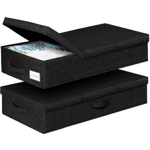 punemi Under Bed Storage Containers, Set of 2 Low Profile Under Crib Storage Bins With Lid, Large Sturdy Under Bed Clothes Drawer Organizers Box for Dorm Room Couch Closet Basement, Black