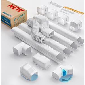 Mini Split Line Set Cover: 3" 17Ft Line Set Cover Kit for Minisplit with Flexible Duct, Decorative Lineset Cover Kit, Paintable for AC Pipe, Air Conditioner, HVAC, Heat Pumps, Central AC