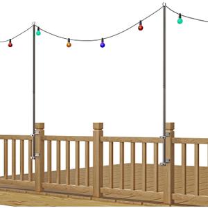 2 Pack 6.5 FT Stainless Steel String Lights Pole Bracket/Holder for Deck Railing Wood Posts, Black