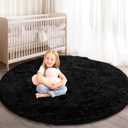 Round Rug for Bedroom, 4x4 Fluffy Soft Circle Area Rugs for Kids Girls Nursery Room, Washable Plush Shaggy Indoor Floor Bedside Living Room Circular Carpet, Home Decor Aesthetic, Black