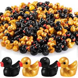 150 Pcs Christmas Mini Ducks Resin Tiny Duck Xmas Little Small Figures Bulk for Xmas Party Dollhouse Aquarium Decor Micro Garden Landscape DIY Crafts(Black,Gold)