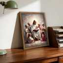 Jesus With Children Wall Art Jesus Teaching Kids print painting poster Christian Kids Room Canvas Wall Decor Picture for Living Room Bedroom Prayer Room Ready To Hang Wooden Framed, Jesus Child, 24"L x 16"W