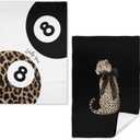 Trendy Lucky Cheetah 8 Ball Kitchen Towels Set of 2, Funky Leopard Black and White Dish Tea Towels for Kitchen Decor, Retro Y2K Aesthetic Hand Towels for Bathroom Decor, 16x24 Inch,C059 (06child)