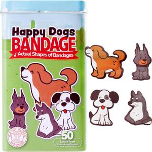 BioSwiss Bandages, Happy Dog Shaped Self Adhesive Bandage Set, Latex Free, Sterile Wound Care, 50 Count