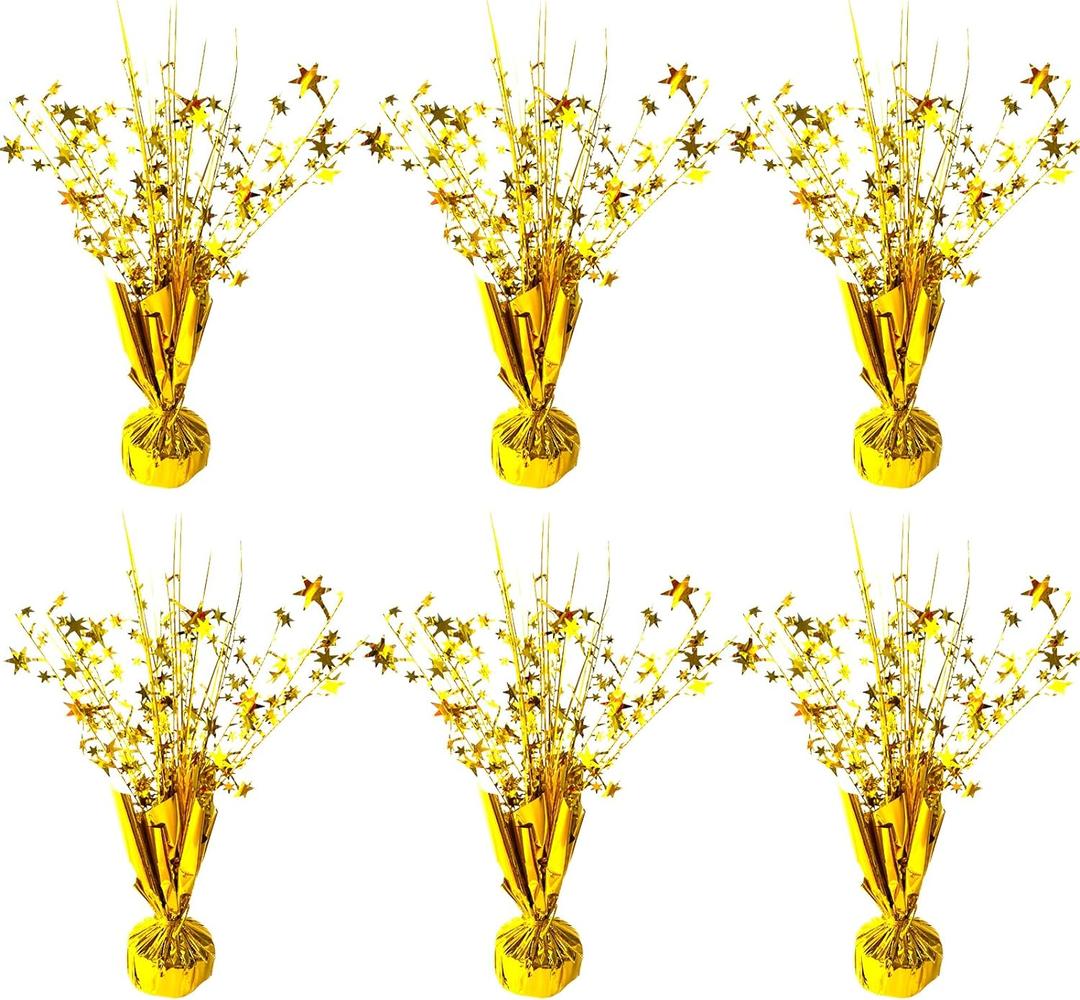 FUBININA 6 Pack Metallic Foil Spray Centerpiece Star Table Decoration Burst Table Centerpieces for Birthday New Years Nye Wedding Anniversary Graduation Holiday Party Supplies Decor, Gold