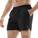 MIER Men's Workout Running Shorts Quick Dry Active 5 Inches Shorts with Pockets, Lightweight and Breathable, Black, L