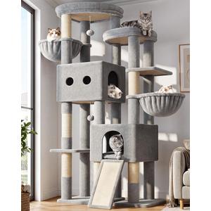 Globlazer Sturdy Cat Tower for Indoor Cats 20lbs, 76in, S76E, Light Grey